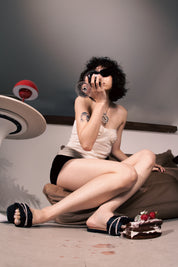 BUZZING60 抓皺水鑽雙帶拖鞋