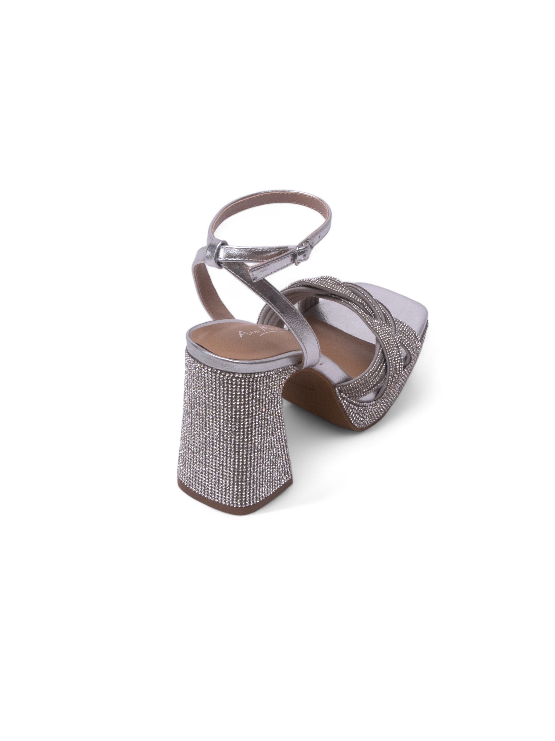 REACT 水鑽踝扣粗跟涼鞋