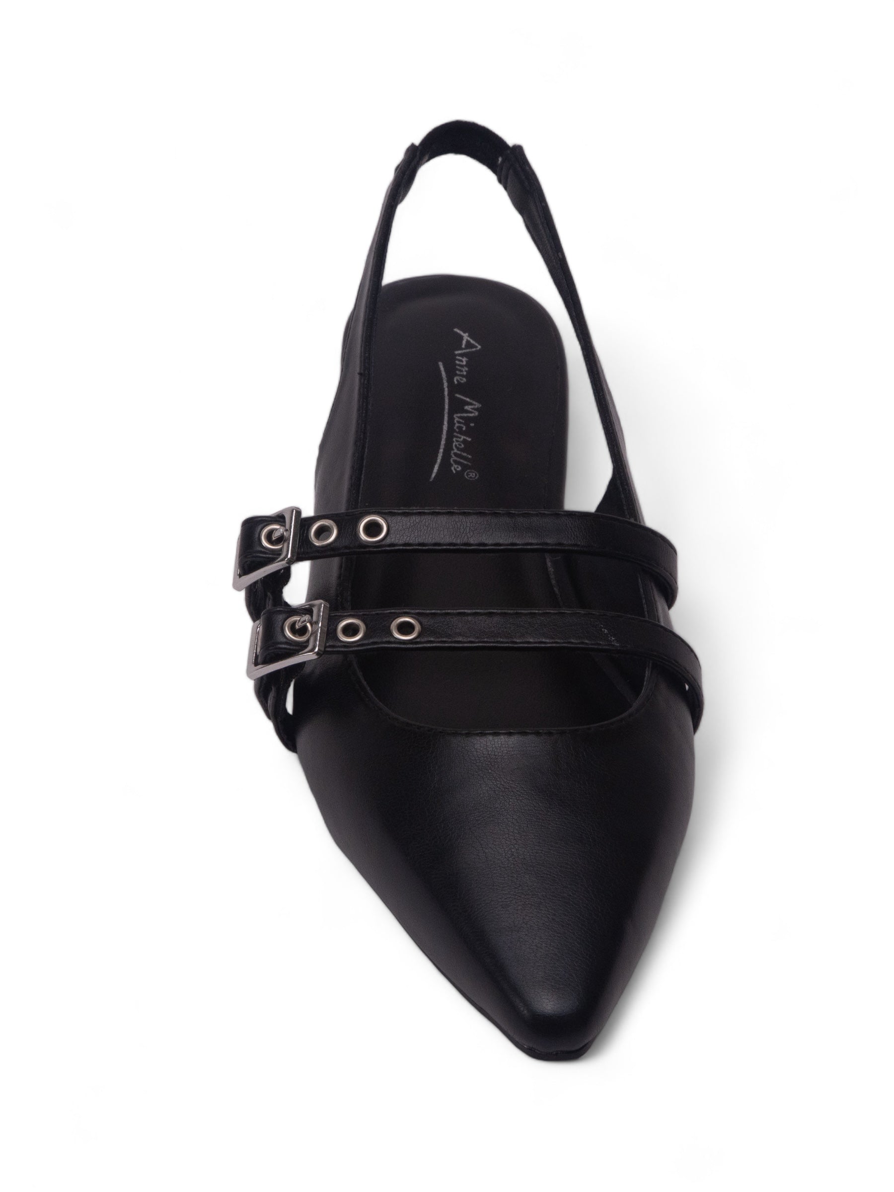 VISOR 雙扣帶尖頭平底鞋