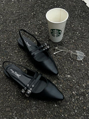 VISOR 雙扣帶尖頭平底鞋